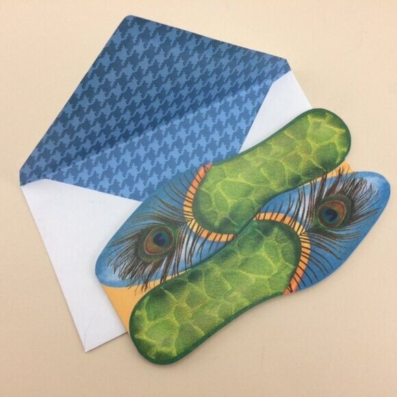6 Peacock Feather Shoe Slipper Punch Studio Greeting Cards with Envelopes - Picture 1 of 8